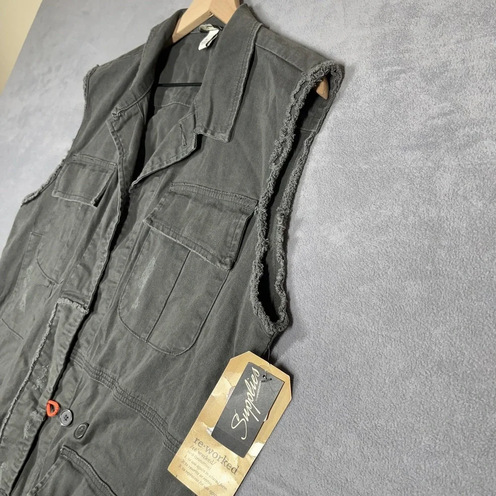 Supplies Reworked Utility Vest Men's M Gray Green Cargo Military Style - Picture 4 of 9
